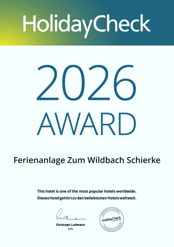 HolidayCheck Award 2026 for Ferienanlage Schierke