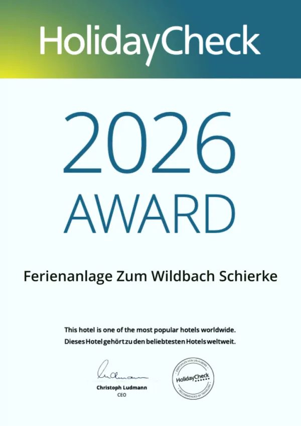 HolidayCheck Award 2026 für Ferienanlage Schierke